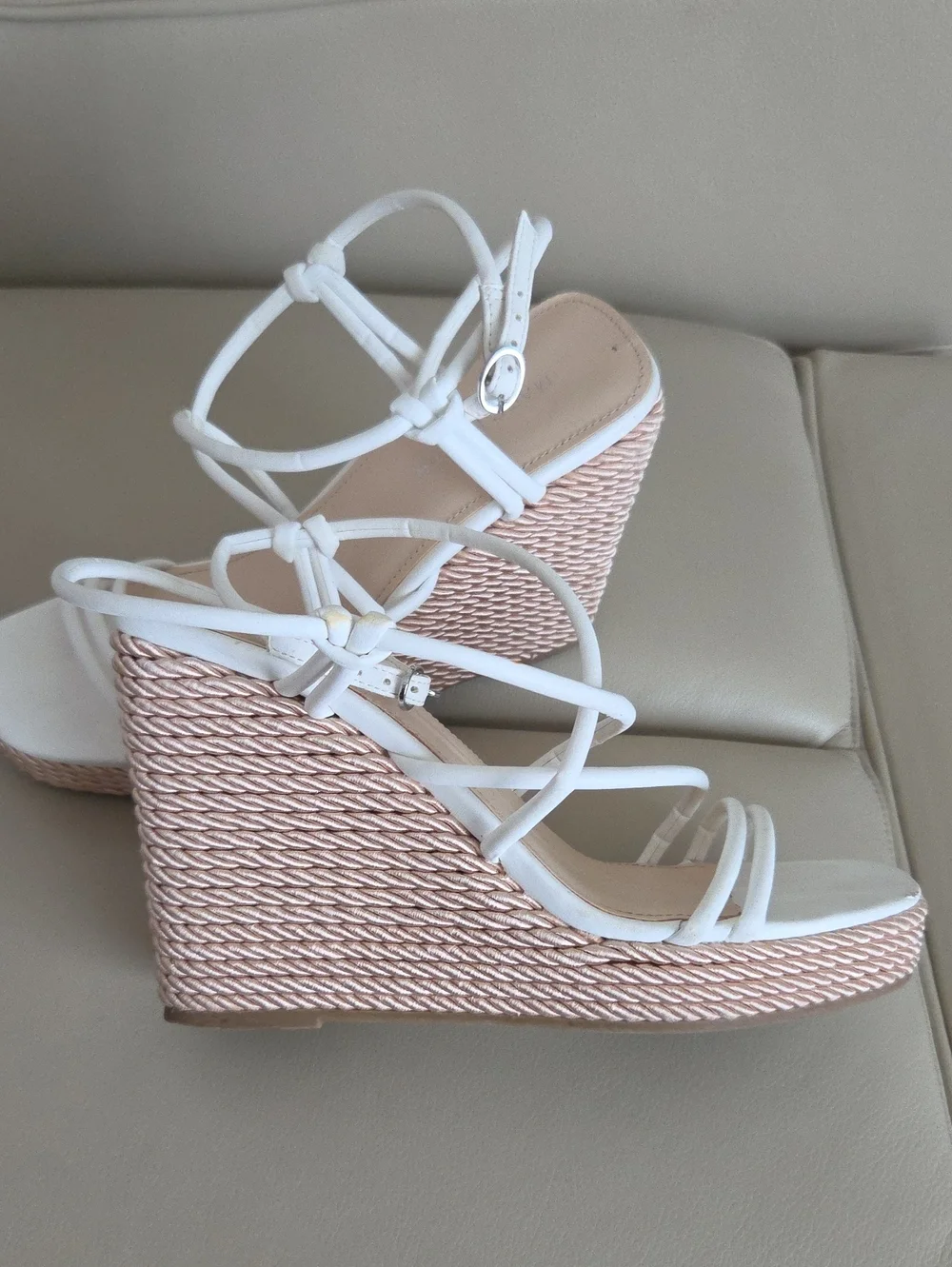 Marc Fisher White Strappy Wedge Sandals